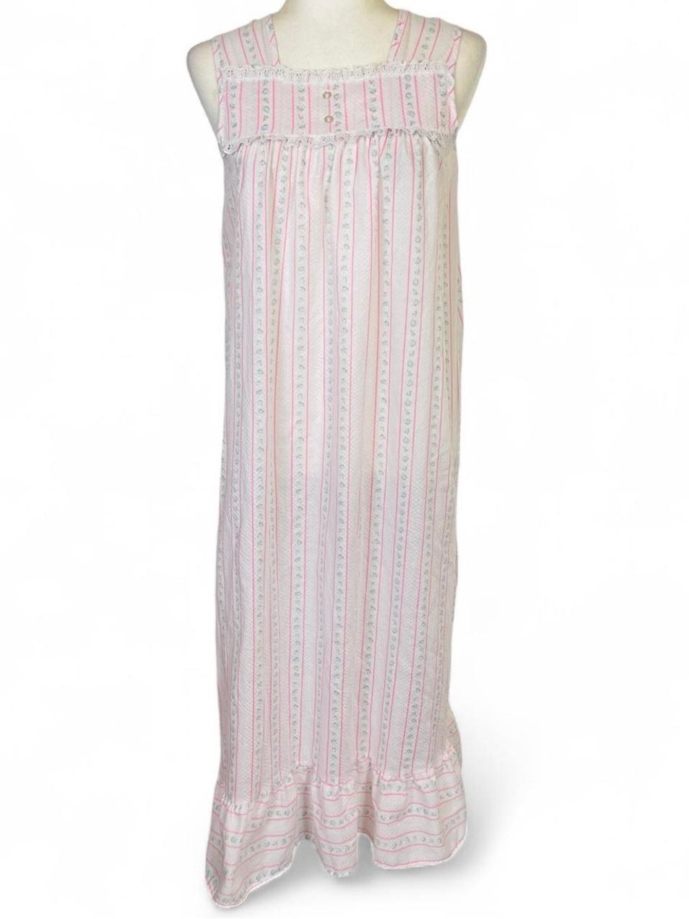 Vintage 70s 80s JC Penney Size 12 Floral Night Gown Dress Lace Trim Long Ruffle